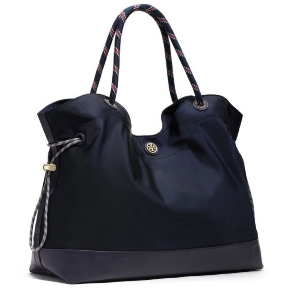 Tory Burch Navy Blue Nylon Cinched Tote Bag